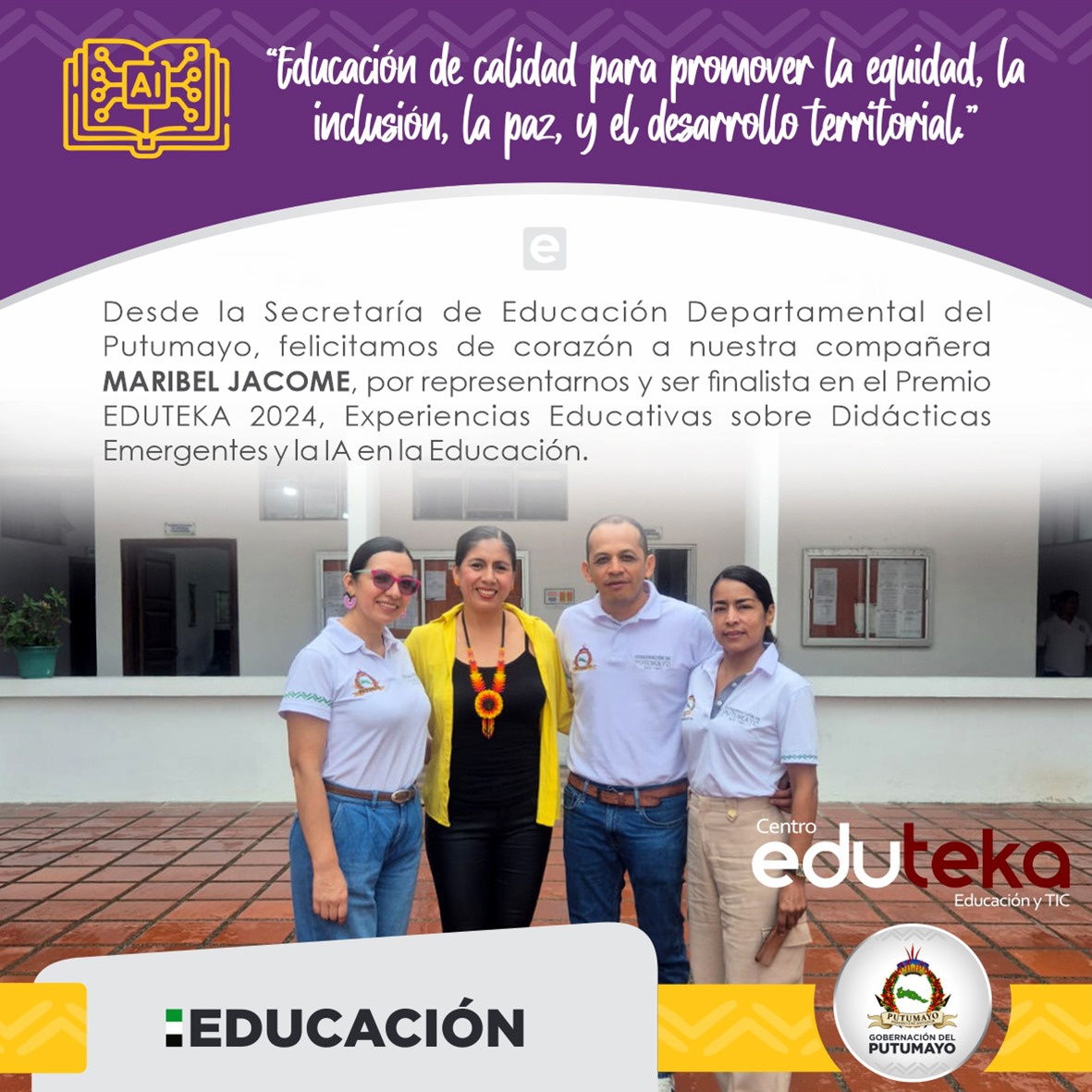 RECONOCIMIENTO ESPECIAL PARA NUESTRA COMPAÑERA MARIBEL JACOME.